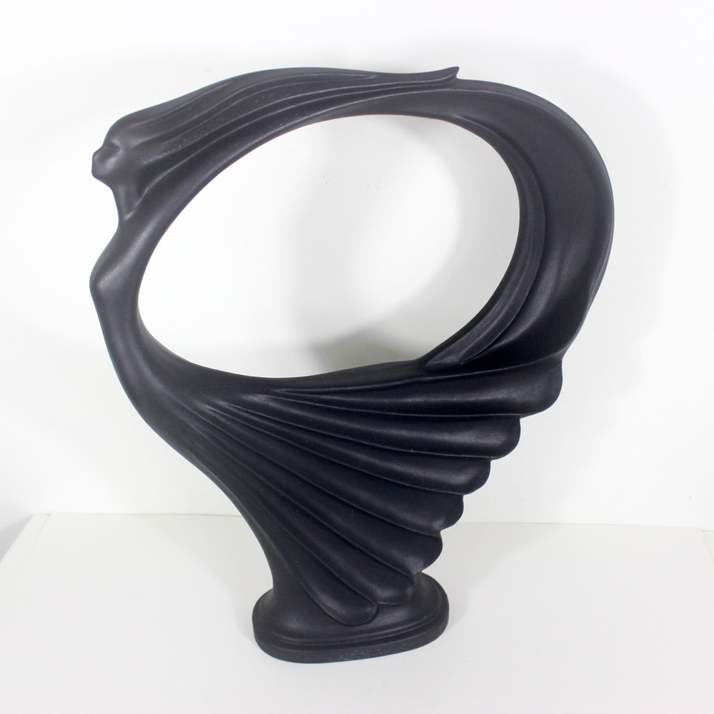 Art Nouveau Black Ceramic Flying Dancing Woman Sculpture 19” Tall